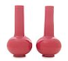 A Pair of Opaque Pink Peking Glass Bottle Vases Height 10 inches.