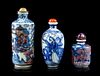Three Porcelain Snuff Bottles Height of tallest 3 3/8 inches.
