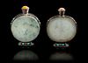 * Two Mongolian Jadeite Inset Metal Snuff Bottle Height of taller 3 1/4 inches.