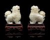 * A Pair of Chinese Near White Jade Censers Height of figure 3 3/4 inches.