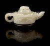 * A Chinese White Jade Teapot Width overall 7 1/4 inches.