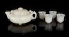 * A Chinese White Jade Teapot and Four White Jade Cups Height of cups 1 3/8 inches.