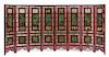 * A Large Chinese Spinach Jade Inset Rosewood Eight-Panel Floor Screen Height of each panel 66 x width 18 3/4 inches.