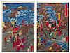 Tsukioka Yoshitoshi, (1839-1892), two sheets from the triptych Koromo-gawa o-kassen no zu (The Great Battle of the Koromo River)