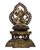 A Sino-Tibetan Gilt Bronze Figure of a Bodhisattva Height 11 1/4 inches.