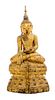 A Large Thai Gilt Lacquered Wood Seated Buddha Height 31 1/2 inches.
