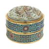 A Jade Inset Cloisonne Enamel Box and Cover Diameter 4 7/8 inches.
