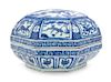A Blue and White Porcelain Octagonal Box and Cover Width 11 inches.