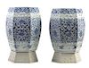 A Pair of Chinese Blue and White Porcelain Garden Stools Height 17 7/8 inches.