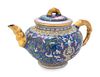 A Polychrome Enameled Yixing Teapot Width over handle 6 1/2 inches.