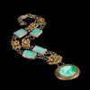 A Jadeite Mounted Silver-Gilt Necklace Length 8 3/4 inches.