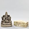 Carved Stone Sculpture of Ganesh and a Buddhist Stele Base