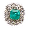 14.60 Ctw in Emerald & Diamonds 18k Gold Ring