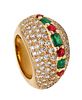 French Ring in 18 kt Gold with 7.32 Cts in Diamonds, Emeralds & Rubies