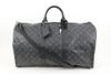 LOUIS VUITTON BLACK MONOGRAM ECLIPSE KEEPALL BANDOULIERE 55 DUFFLE WITH STRAP