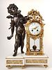 19th C. French Gilt & Patinated Bronze & Marble Figural Mantle Clock