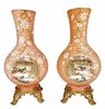 Pair of 19th C. Baccarat Opaline & Bronze Vases