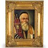 19th C. Oil on Board Painting of Rabbi