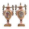Pair of Sevres Porcelain & Bronze Lidded Urns