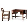 GUSTAV AND CHARLES STICKLEY Library table, chair