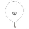 Art Deco 14k Gold Crystal Diamond Pendant Necklace Brooch Lot