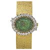 Bueche Girod 18k Gold Diamond Jade Dial Manual Wind Watch 9802