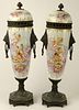 Pair of 19th Century French Sevres Bronze Mounted  Porcelain Covered Urns.