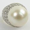 Lady's Approx. 17.0mm South Sea Pearl, 4.0 Carat Pave Set Round Cut Diamond and 18 Karat Gold Ring.