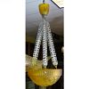 Art Deco Style Amber Moulded Glass Chandelier with Silvered Metal Stylized Supports.