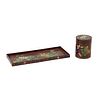 Chinese Cloisonne Floral Tray and Tobacco Canister 