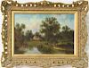 Continental Landscape with House Across Pond 
and two people at gate
oil on panel 
19th century
8" x 12"

Provenance: Property from ...
