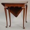 Margolis mahogany Queen Anne style corner drop leaf table. 
ht. 26 in.; open: 34" x 34"