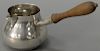 English silver sauce dish with wood handle. 
ht. 3 in.; 7.9 t oz.