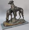 After Jules Edmund Masson (French 1871-1932) 
Two Greyhounds 
bronze 
marked on back of bronze base: Masson 
late 20th century
ht. 2...