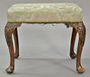 George II foot stool with carved knees and pad feet, late 18th century. 
ht. 19in.; top: 16 1/2" x 21 1/2"