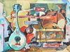 SIGNED WULF OIL PAINTING CUBIST STYLE INSTRUMENTS
