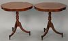 Pair of Margolis Federal syle mahogany shaped tables with pedestal base set on three downswept members, signed Margolis. 
ht. 25 in....