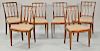 Set of six custom mahogany Federal style dining chairs with open work backs over slip seats set on square tapered legs.