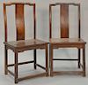 Pair of Huanghuali side chairs having continuous yoke back with plain splat and wood seat above mortised apron, 18th/19th century or earlier. seat ht.
