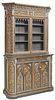 FRENCH GOTHIC REVIVAL PARCEL GILT PAINTED BOOKCASE