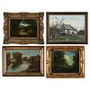 Grp: 4 19th Century Folk Art Landscape Paintings