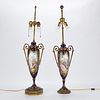 Pr French Sevres Style Lamps Signed Poitevin