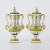 Pair of French Sevres Style Green Lidded Urns