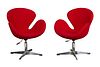 Pair Arne Jacobsen Style Red Swan Chairs