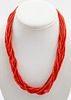 Vintage 18K Gold Enamel Red Coral Bead Necklace