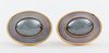 Vintage 14K Gold Clip Earrings Hematite C. 90s