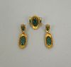18K Gold and Malachite Ring and Earring Set.