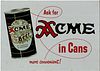 1950 Acme Beer Tin Tacker Sign Los Angeles, California