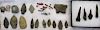 New York prehistoric lithic artifacts including arrowheads, drills, scrapers, pottery- 19 pcs plus b