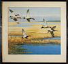Set of 3 Richard Bishop colored duck prints. 13"x11", 17"x19" framed.